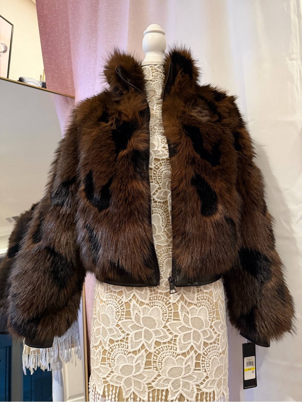 Karl Lagerfeld Brown and Black Faux Fur Jacket